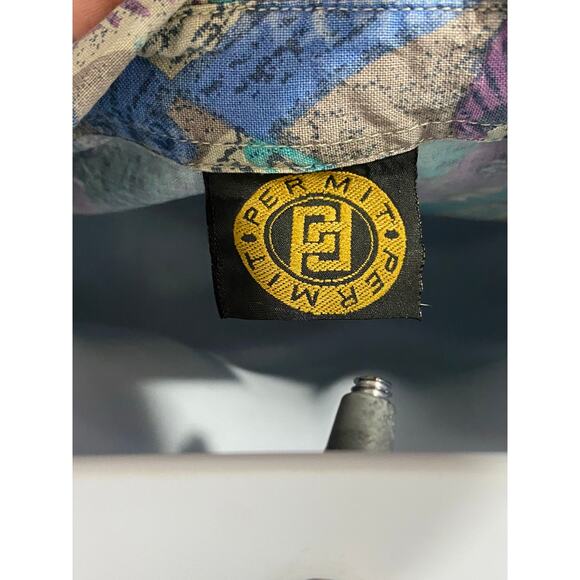 Permit Brand Shirt Mens L Blue Button Up Geometric Surf Cotton Relax 90s VTG - Picture 7 of 14